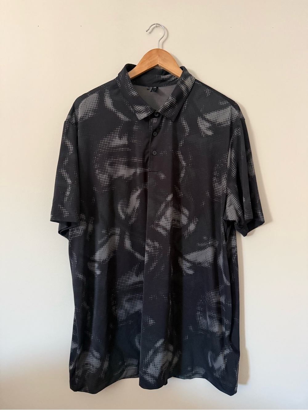 Men's Adidas Black & Gray Patterned Polo Shirt